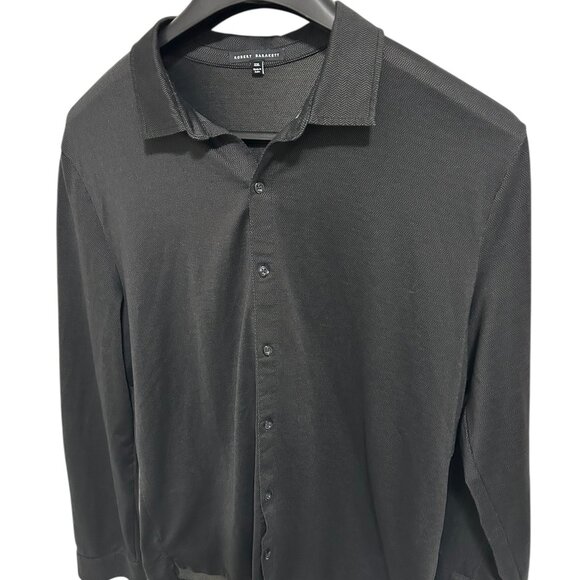ROBERT BARAKETT Pima Cotton Mesh Knit Full Button Placket Shirt Size XXL Black - Picture 2 of 6